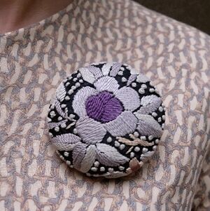 Vintage Embroidered Multicolor Floral Brooch Pin 1.5" Estate Classic